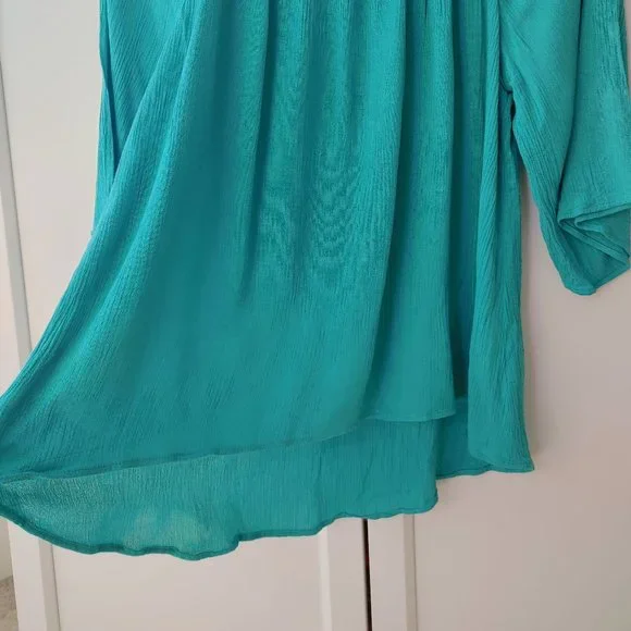 Turquoise Bell Sleeve Top - Size Small - Picture 2 of 4